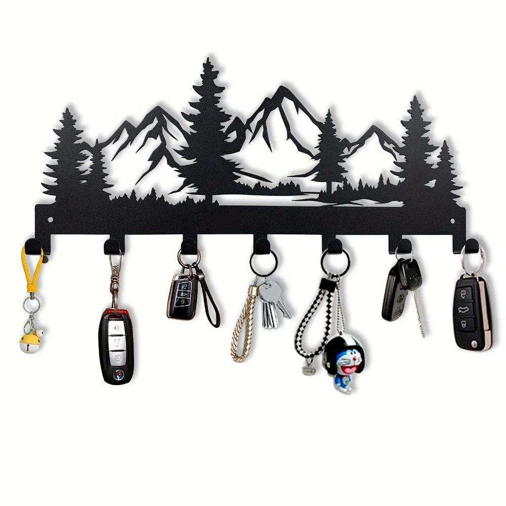 Nordic Mountain Forest Metal Wall Key Rack Organizer