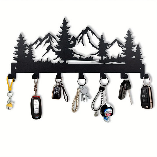 Nordic Mountain Forest Metal Wall Key Rack Organizer