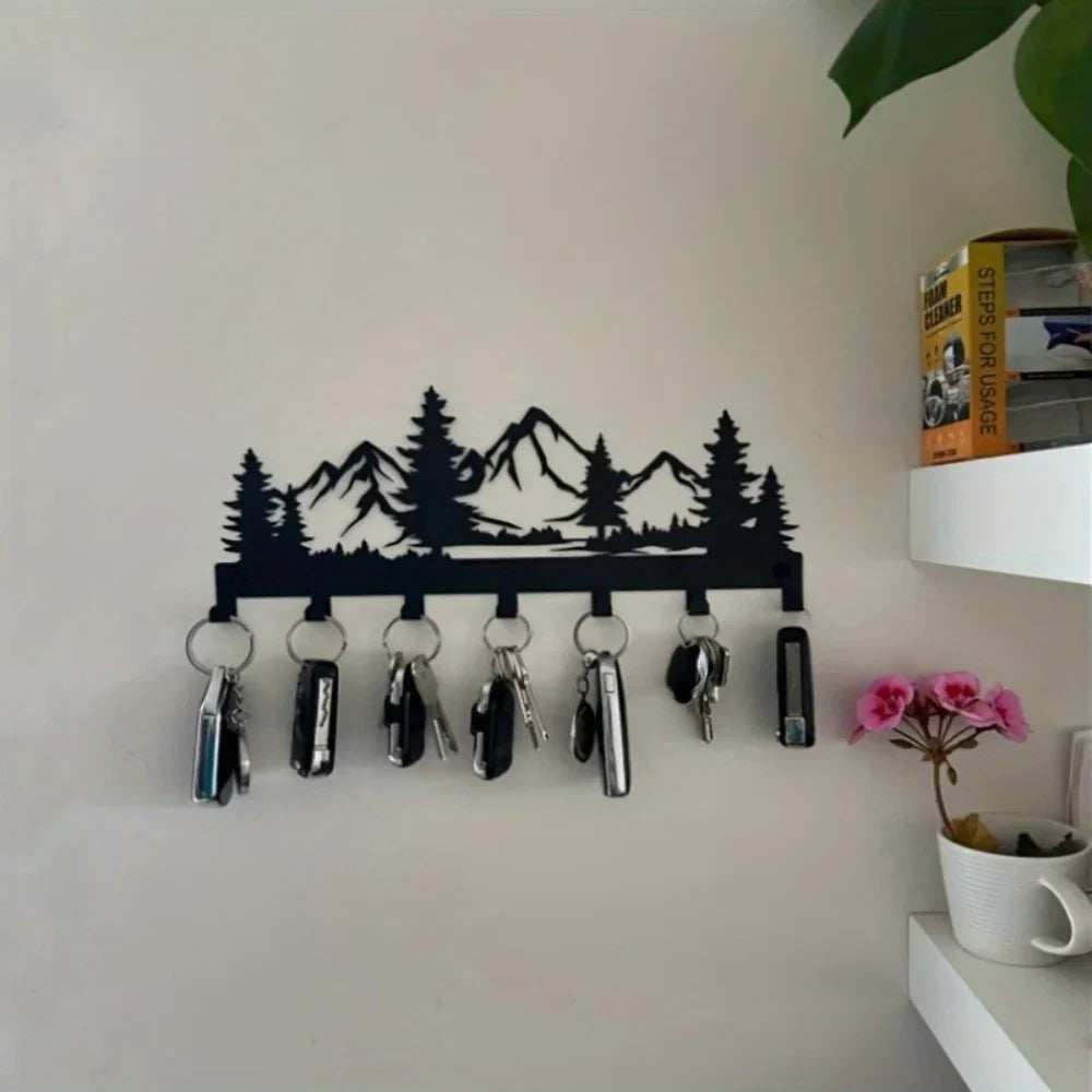 Nordic Mountain Forest Metal Wall Key Rack Organizer