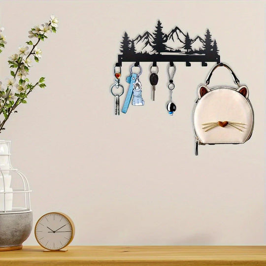 Nordic Mountain Forest Metal Wall Key Rack Organizer