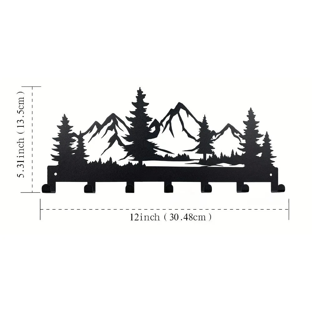 Nordic Mountain Forest Metal Wall Key Rack Organizer