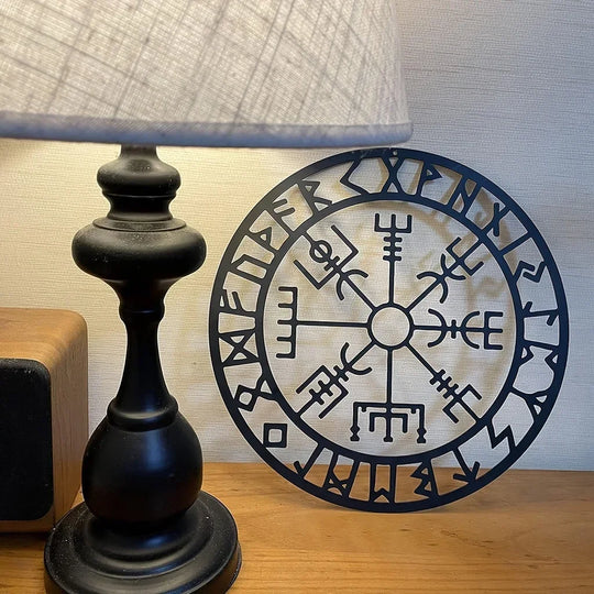 Viking Runes Compass Black Metal Wall Art Decor
