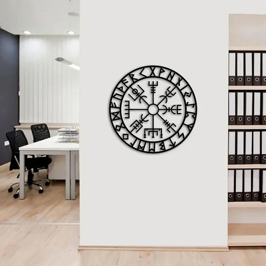 Viking Runes Compass Black Metal Wall Art Decor