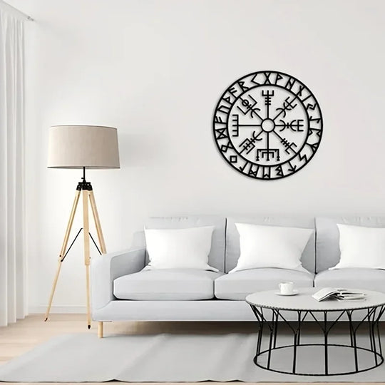 Viking Runes Compass Black Metal Wall Art Decor