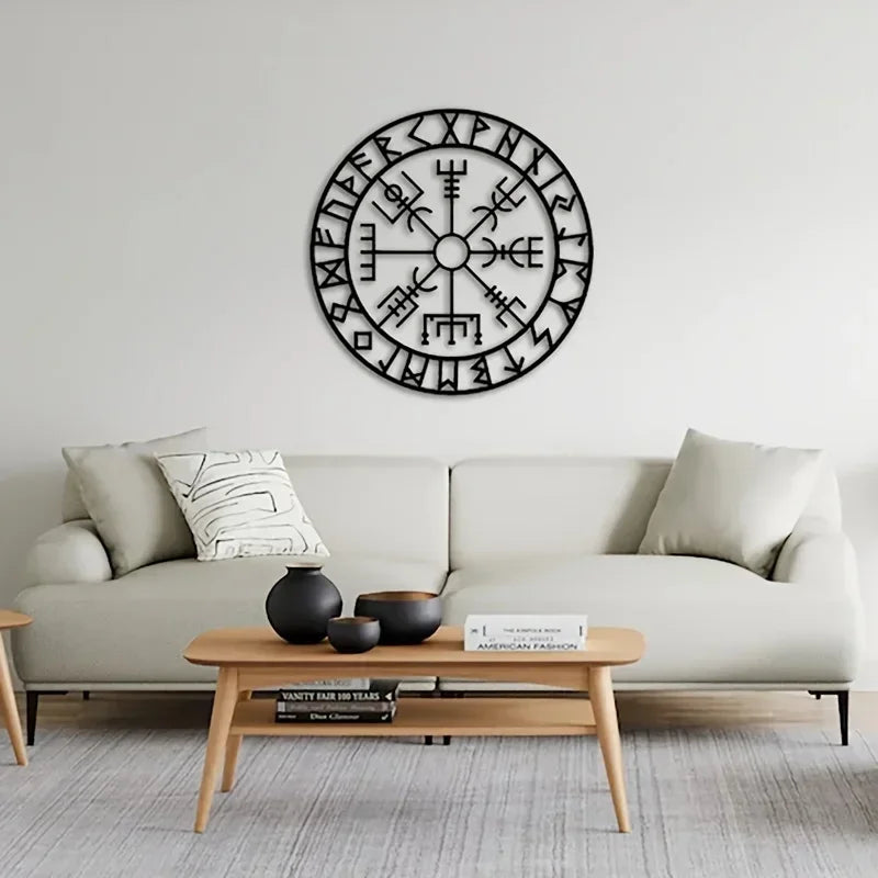 Viking Runes Compass Black Metal Wall Art Decor