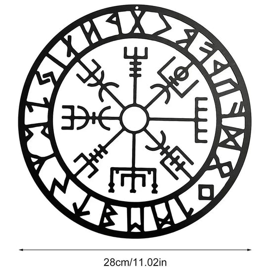 Viking Runes Compass Black Metal Wall Art Decor