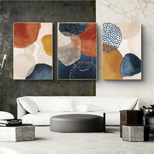 Orange Blue Abstract Canvas Wall Art Set of 3