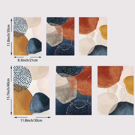 Orange Blue Abstract Canvas Wall Art Set of 3