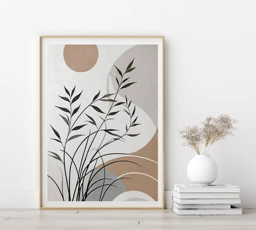 Oriental Zen Botanical Moon Sun Abstract Canvas Wall Art