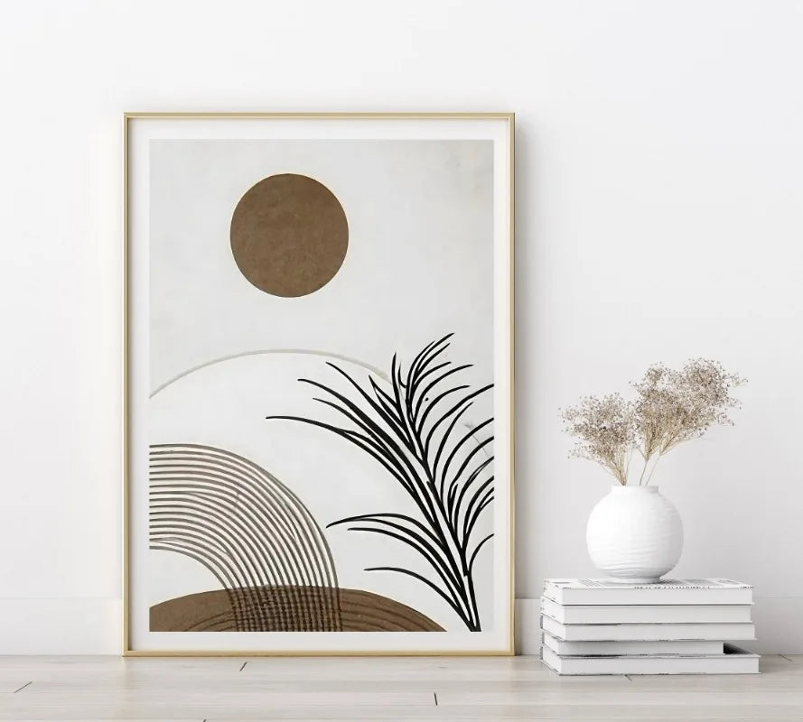 Oriental Zen Botanical Moon Sun Abstract Canvas Wall Art
