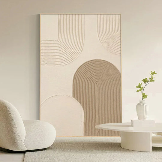 Pastel Beige Abstract Minimalist Geometric Canvas Wall Art Unframed