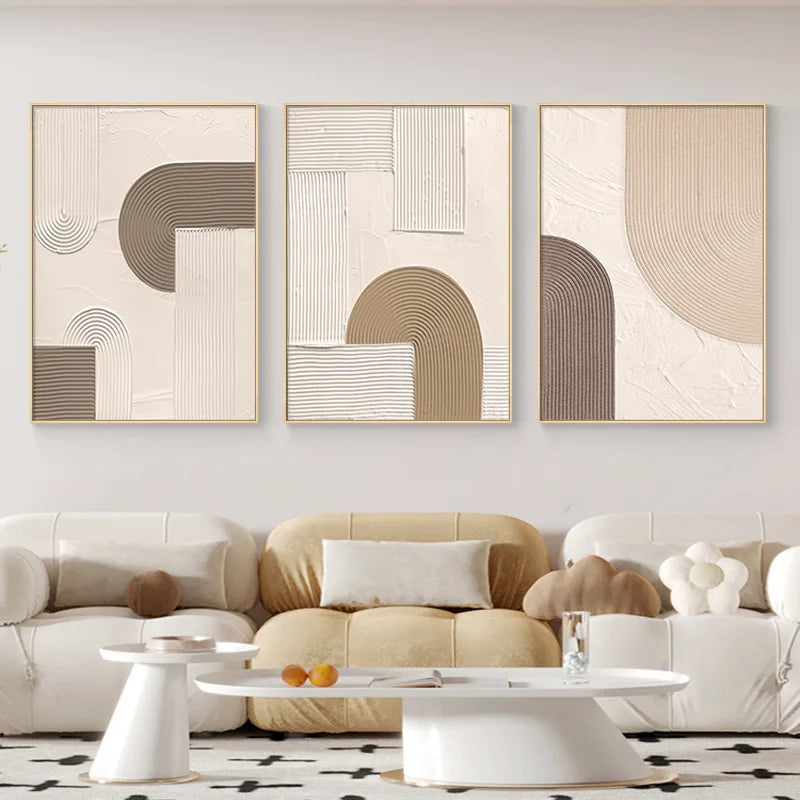 Pastel Beige Abstract Minimalist Geometric Canvas Wall Art Unframed
