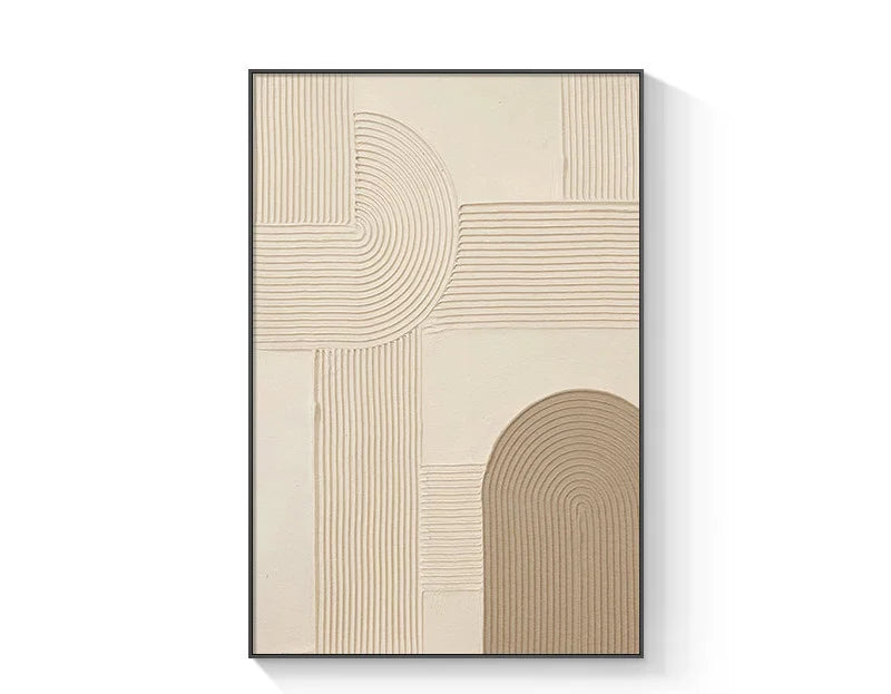 Pastel Beige Abstract Minimalist Geometric Canvas Wall Art Unframed