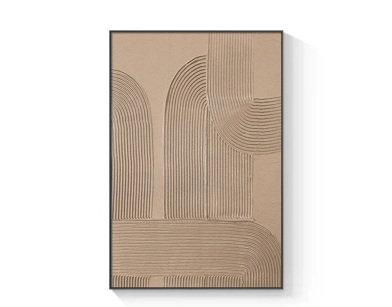 Pastel Beige Abstract Minimalist Geometric Canvas Wall Art Unframed