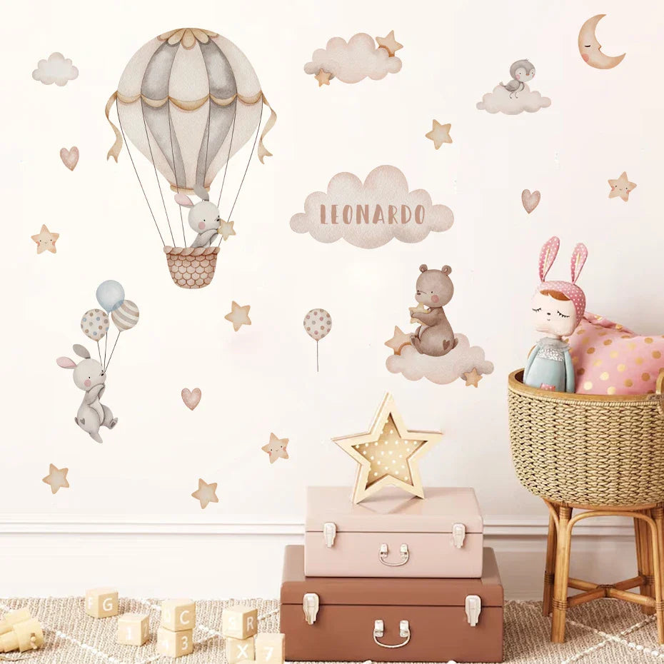 Personalized Hot Air Balloon Bunny Nursery Wall Decal