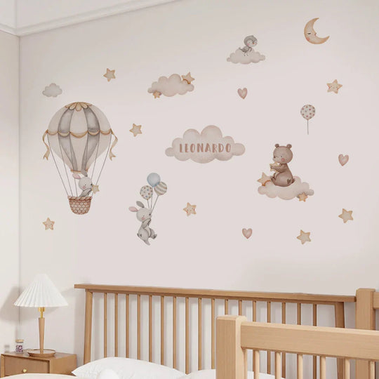 Personalized Hot Air Balloon Bunny Nursery Wall Decal