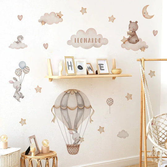 Personalized Hot Air Balloon Bunny Nursery Wall Decal