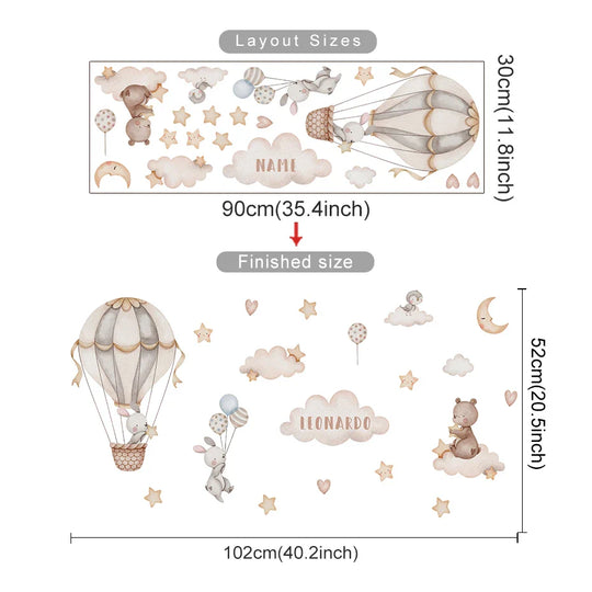 Personalized Hot Air Balloon Bunny Nursery Wall Decal