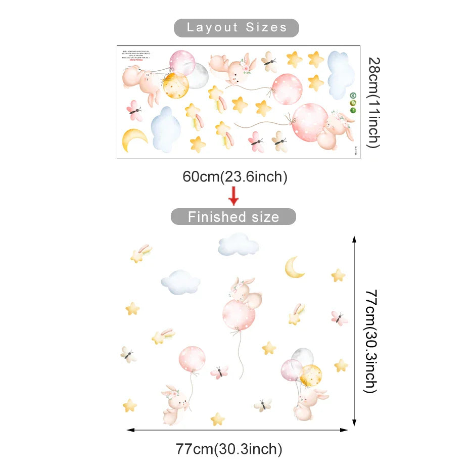 Pink Bunny Balloons And Butterflies Wall Decals For Nursery