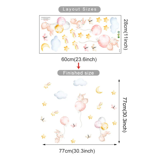 Pink Bunny Balloons And Butterflies Wall Decals For Nursery