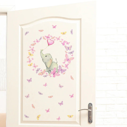 Pink Butterflies Elephant And Balloon Wall Mural For Nursery