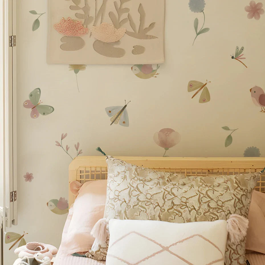 Pink Butterfly Bird Wall Decals