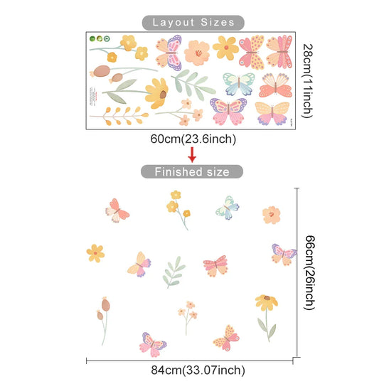 Pink Butterfly Bird Wall Decals