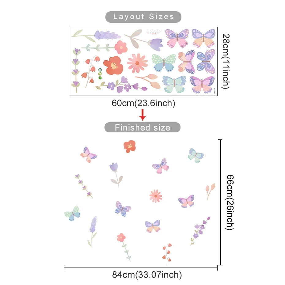 Pink Butterfly Bird Wall Decals