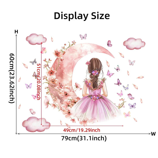 Pink Butterfly Moon Princess Wall Mural For Girls Room