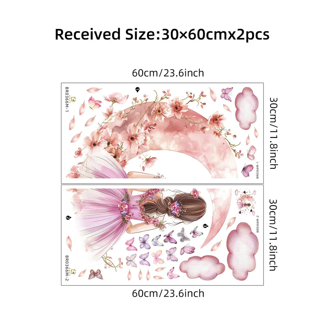 Pink Butterfly Moon Princess Wall Mural For Girls Room