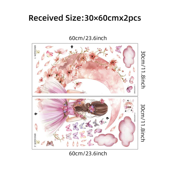 Pink Butterfly Moon Princess Wall Mural For Girls Room