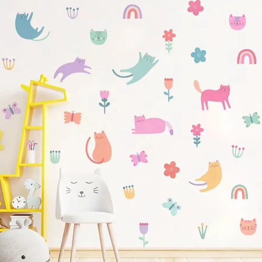 Pink Cats And Colorful Kittens Wall Decals For Kids Room