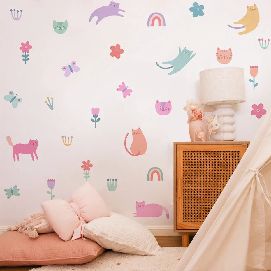 Pink Cats And Colorful Kittens Wall Decals For Kids Room