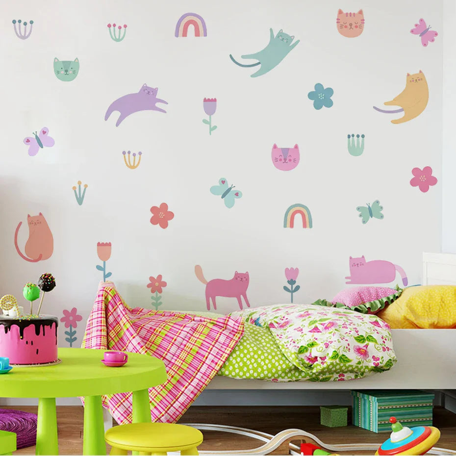 Pink Cats And Colorful Kittens Wall Decals For Kids Room