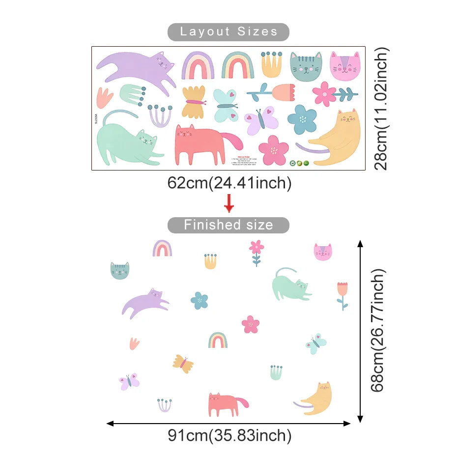 Pink Cats And Colorful Kittens Wall Decals For Kids Room