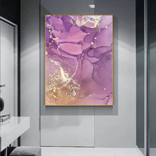 Set of 3 Pink Purple Agate Abstract Canvas Wall Art