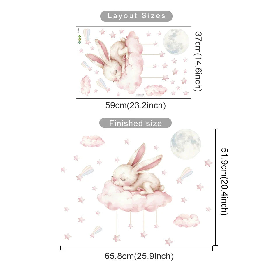 Pink Sleeping Bunny And Moon Wall Decal For Nursery