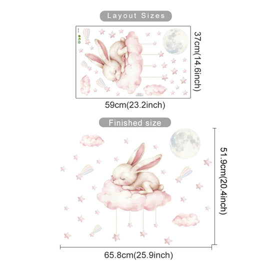 Pink Sleeping Bunny And Moon Wall Decal For Nursery