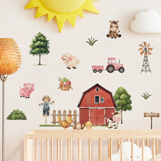 Pink Tractor And Farm Friends Wall Decals For Kids Room