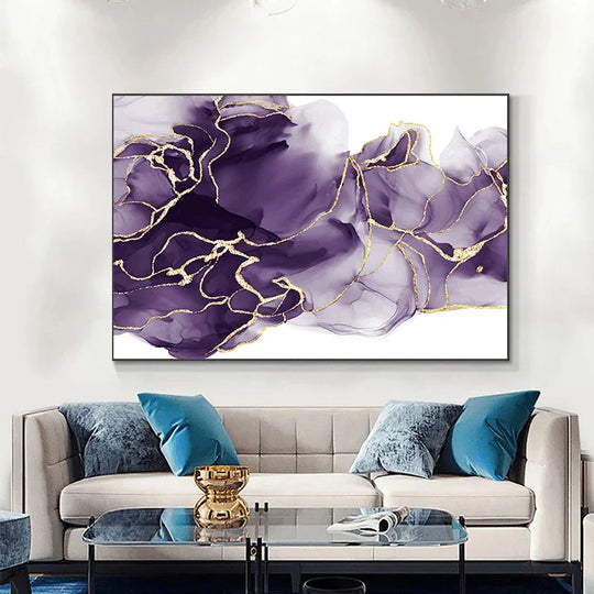Purple Mauve Liquid Marble Abstract Canvas Wall Art