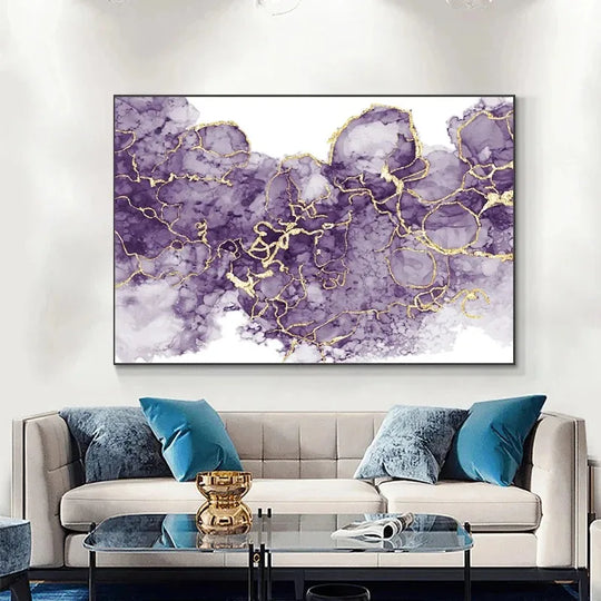 Purple Mauve Liquid Marble Abstract Canvas Wall Art