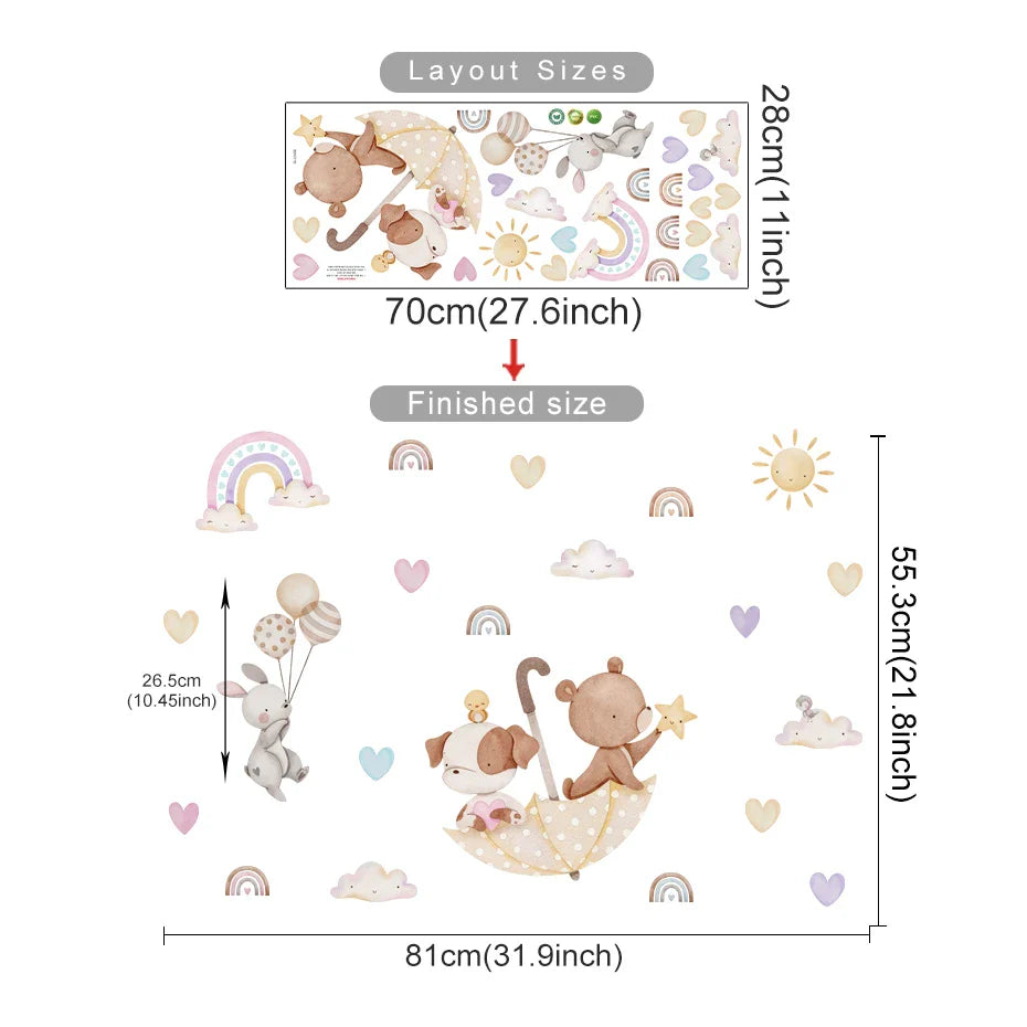 Rainbow Friends Cartoon Animal Wall Decals For Kids Room