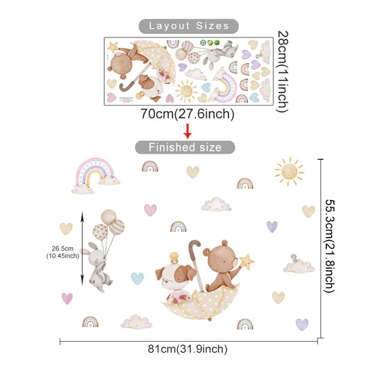 Rainbow Friends Cartoon Animal Wall Decals For Kids Room