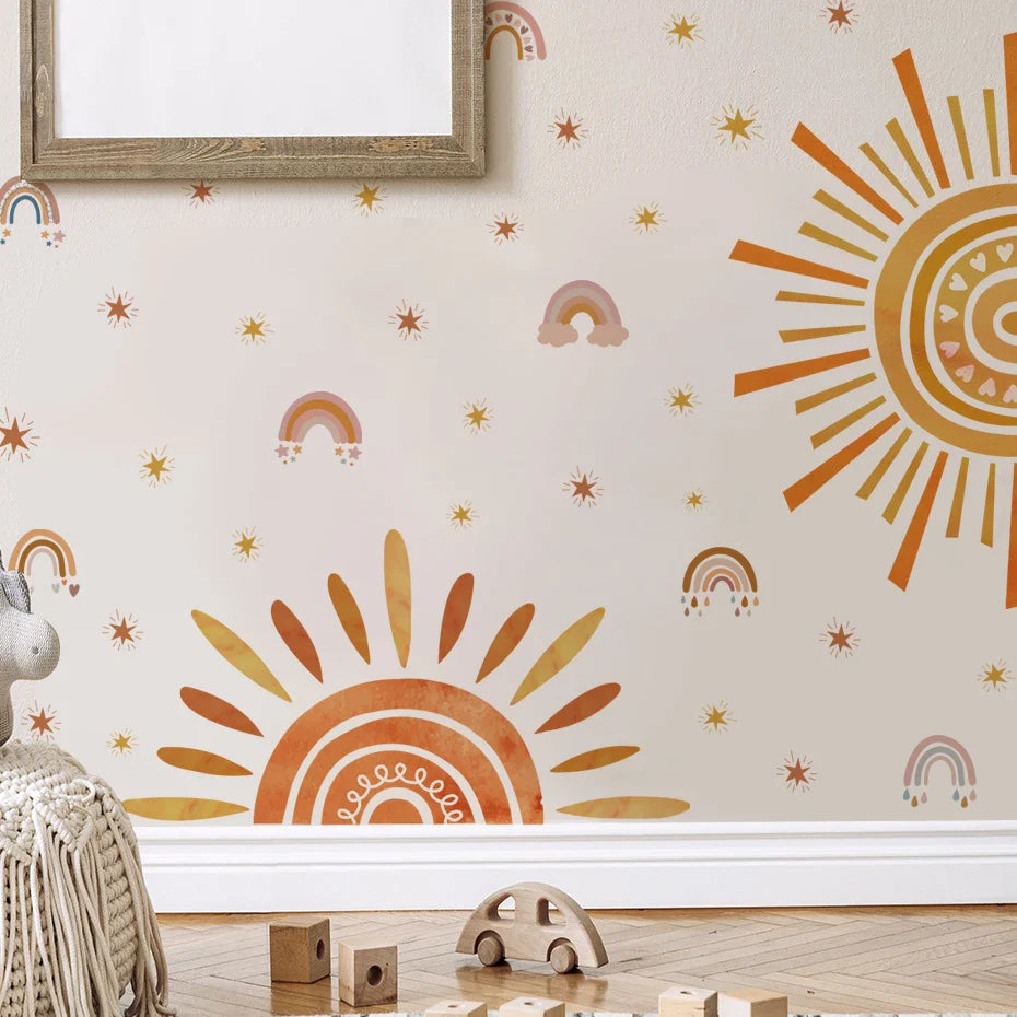 Rainbow Sun And Stars Wall Stickers For Kids Room