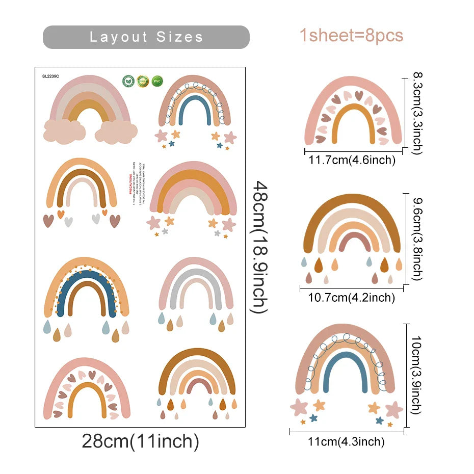 Rainbow Sun And Stars Wall Stickers For Kids Room