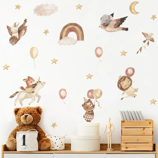 Rainbow Unicorn Hot Air Balloons Wall Decals For Kids Room