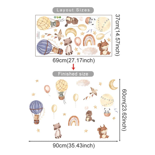 Rainbow Unicorn Hot Air Balloons Wall Decals For Kids Room