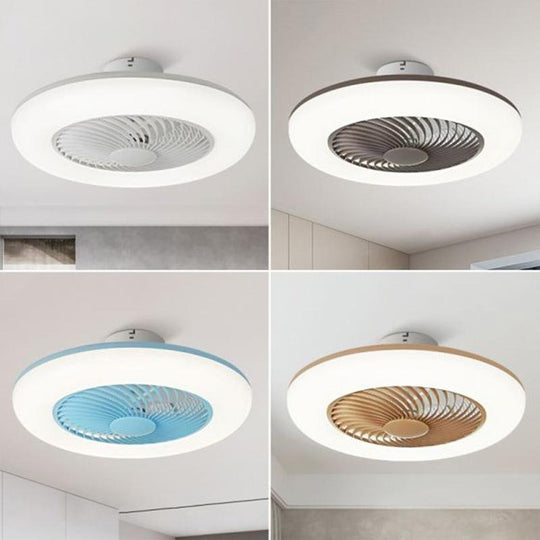 Modern Round Flush Mount Bladeless Ceiling Fan with LED Lights