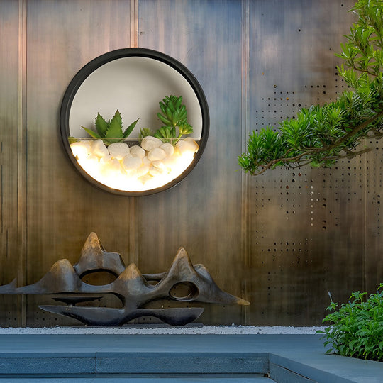 Round Small Artificial Plants Stones 18W LED Modern Outdoor Wall Light
