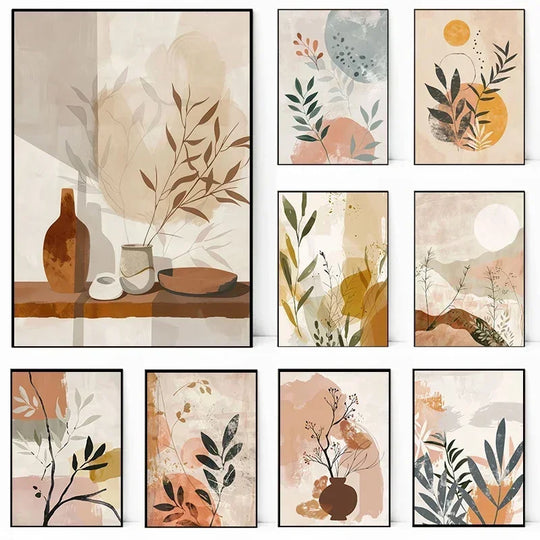 Rustic Abstract Botanical Still Life Floral Canvas Wall Art